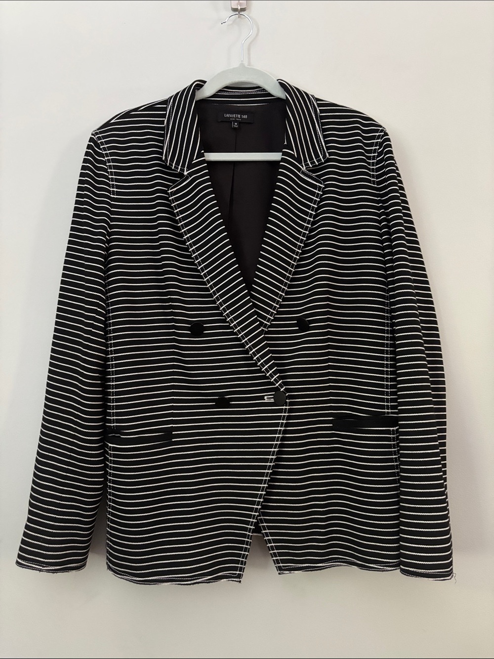 Lafayette 148 New York Striped Ponte Knit Blazer Double Breasted Plus Size 18